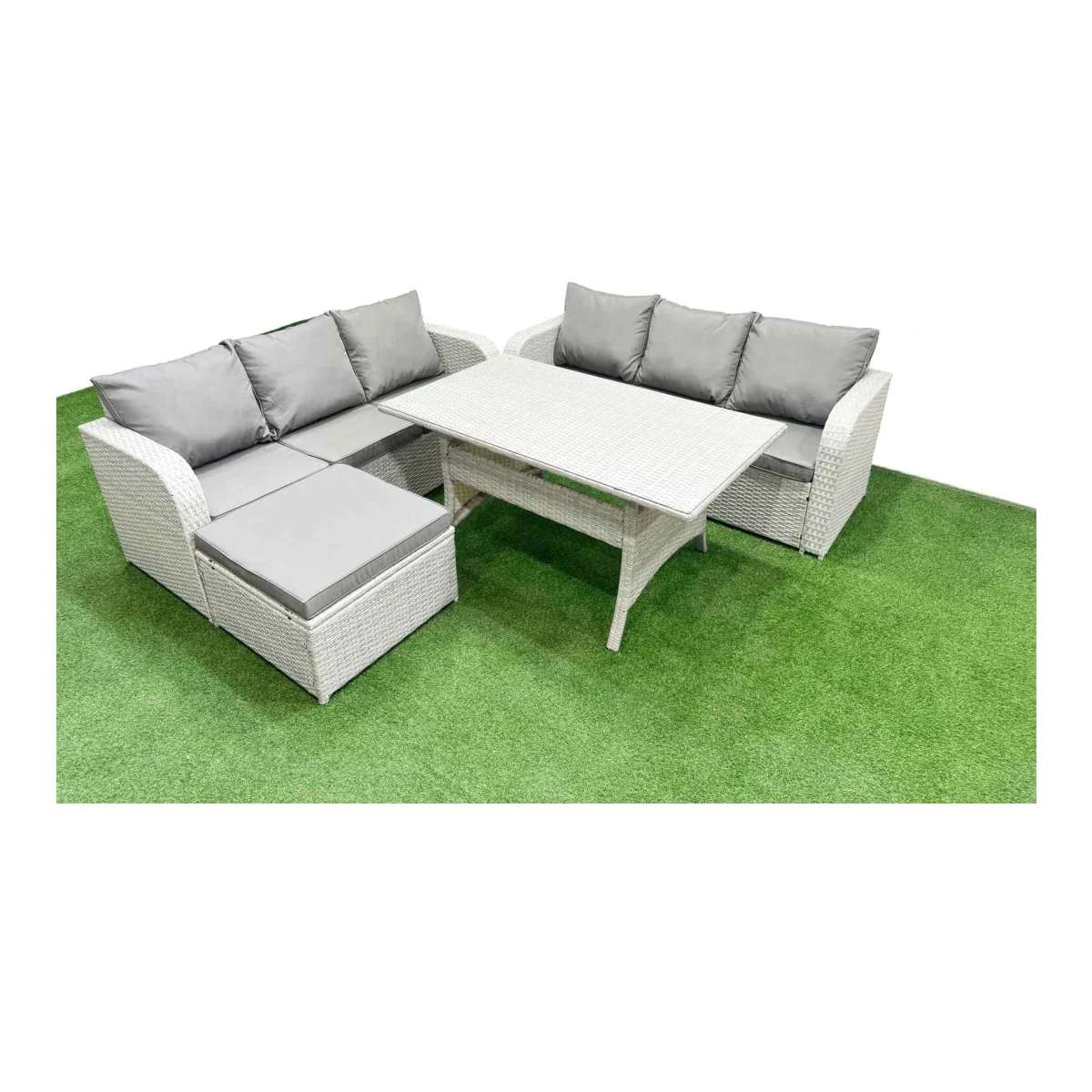 Fimous 7-Seater Outdoor Rattan Sofa and Dining Set Light Grey - Light Grey – image 1
