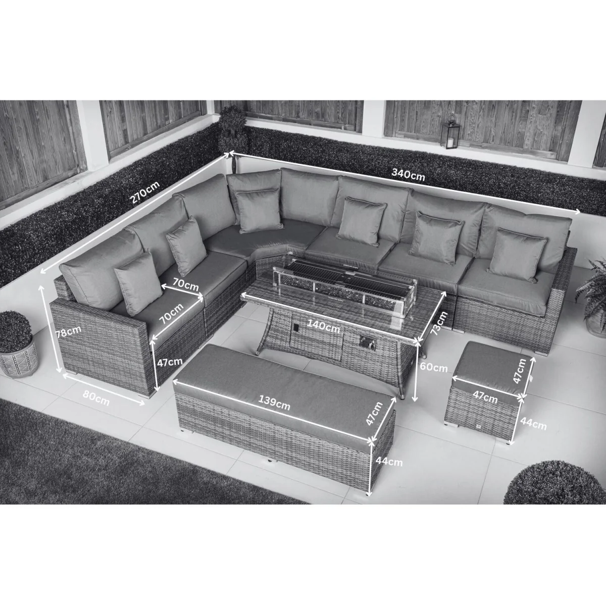 Santorini Corner Sofa Rattan Garden Furniture Set with Fire Pit Table - Brown – image 8