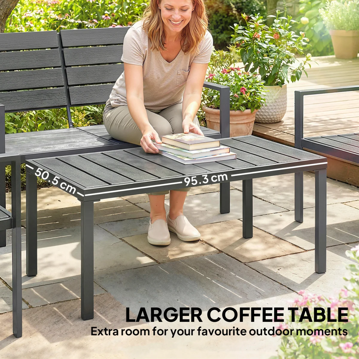 Outsunny 4 Piece Garden Furniture Set, HDPE Metal Outdoor Sofa - Dark Grey – image 5