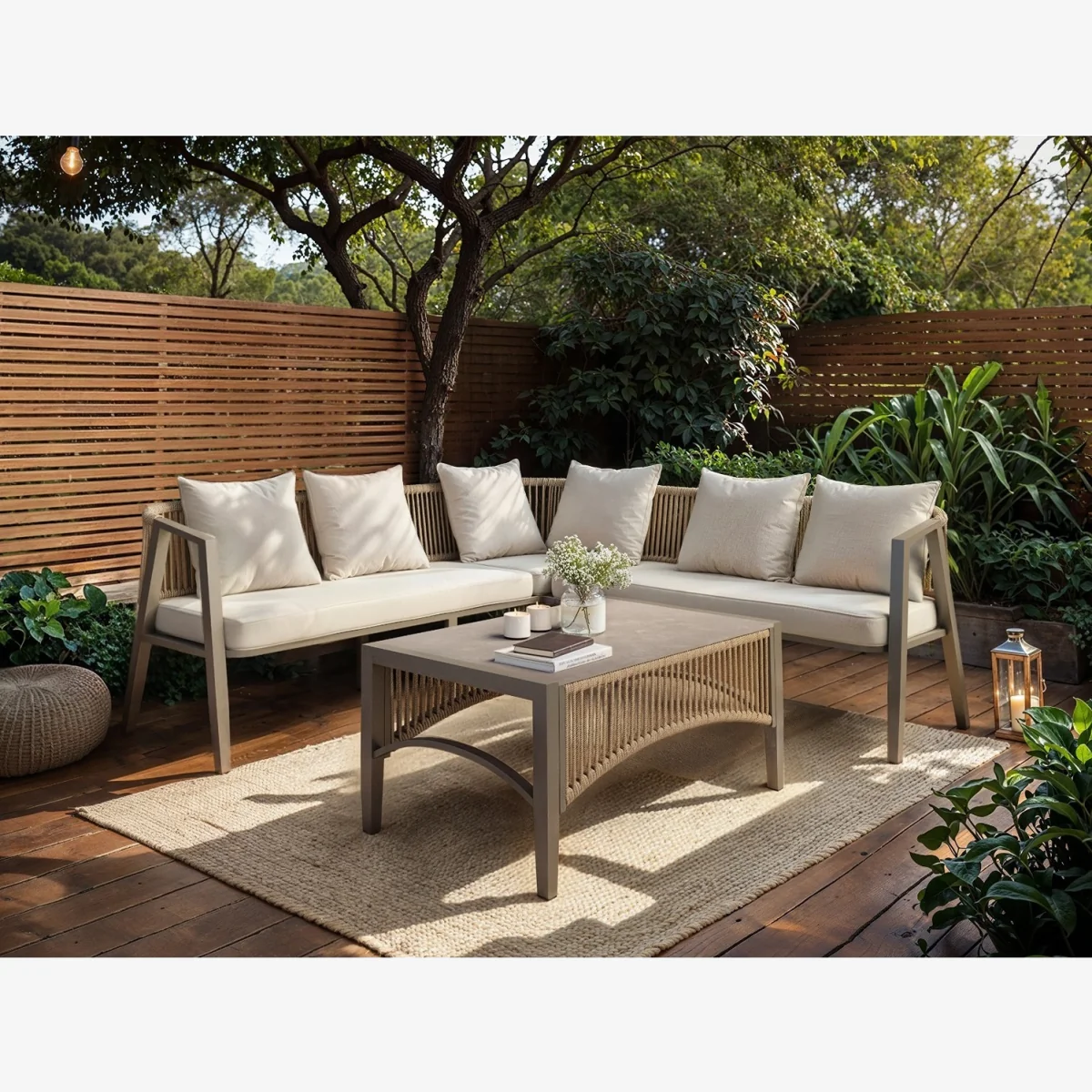 Dayton Corner Sofa & Coffee Table Garden Set Beige - Grey + Beige