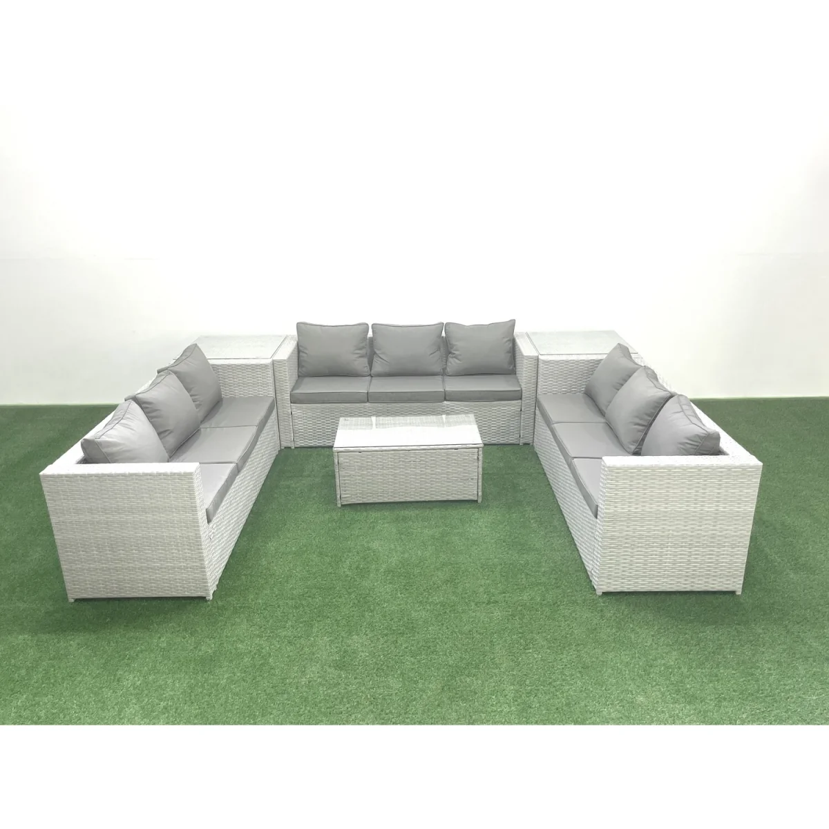 Fimous Rattan Outdoor 9-Seater Sofa and Coffee Table Set Light Grey Mixed - Light Grey Mixed – image 1