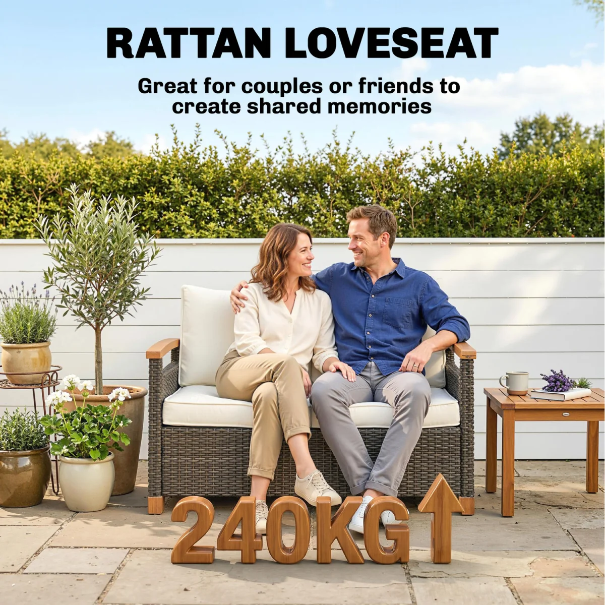 Outsunny 2 Seater Rattan Garden Sofa with Acacia Wood Arms - Brown – image 3