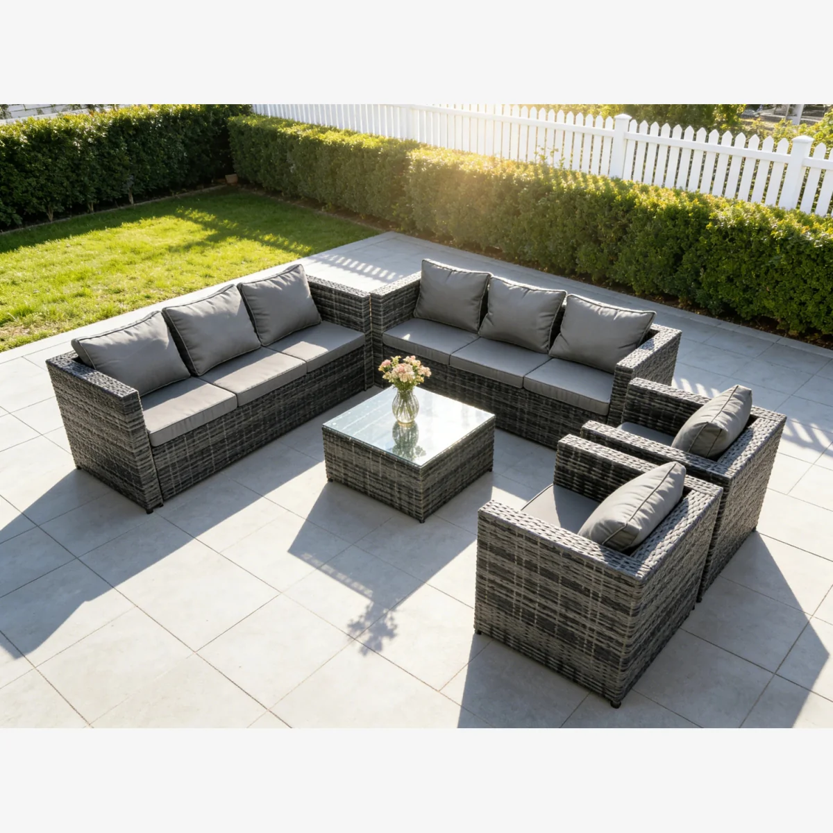 8 Seater Outdoor Rattan Lounge Sofa Chair Table Set
