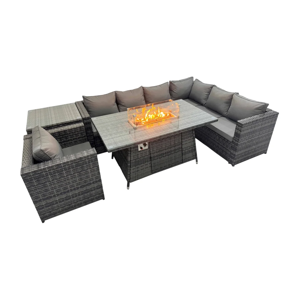 Fimous 7-Seater Rattan Outdoor Corner Sofa with Gas Firepit Dark Grey - Dark Grey – image 1