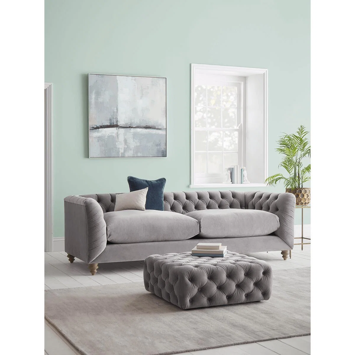 Dora Buttoned Four Seater Sofa - Flint Linen Cotton Blend – image 1