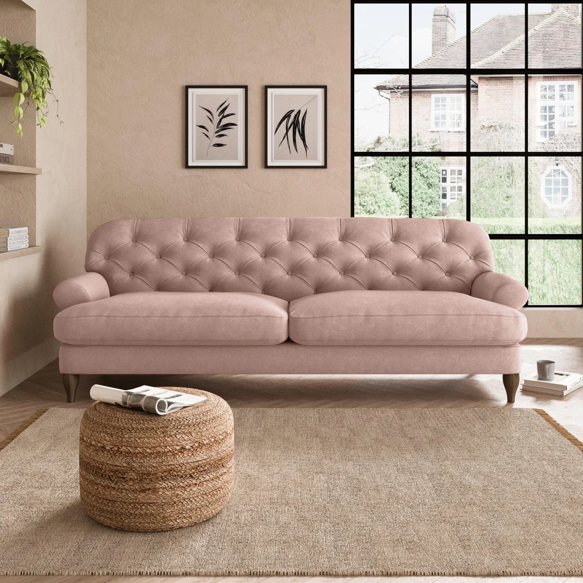 Canterbury Luxury Velvet 4 Seater Sofa Luxury Velvet Peach Blush – image 1