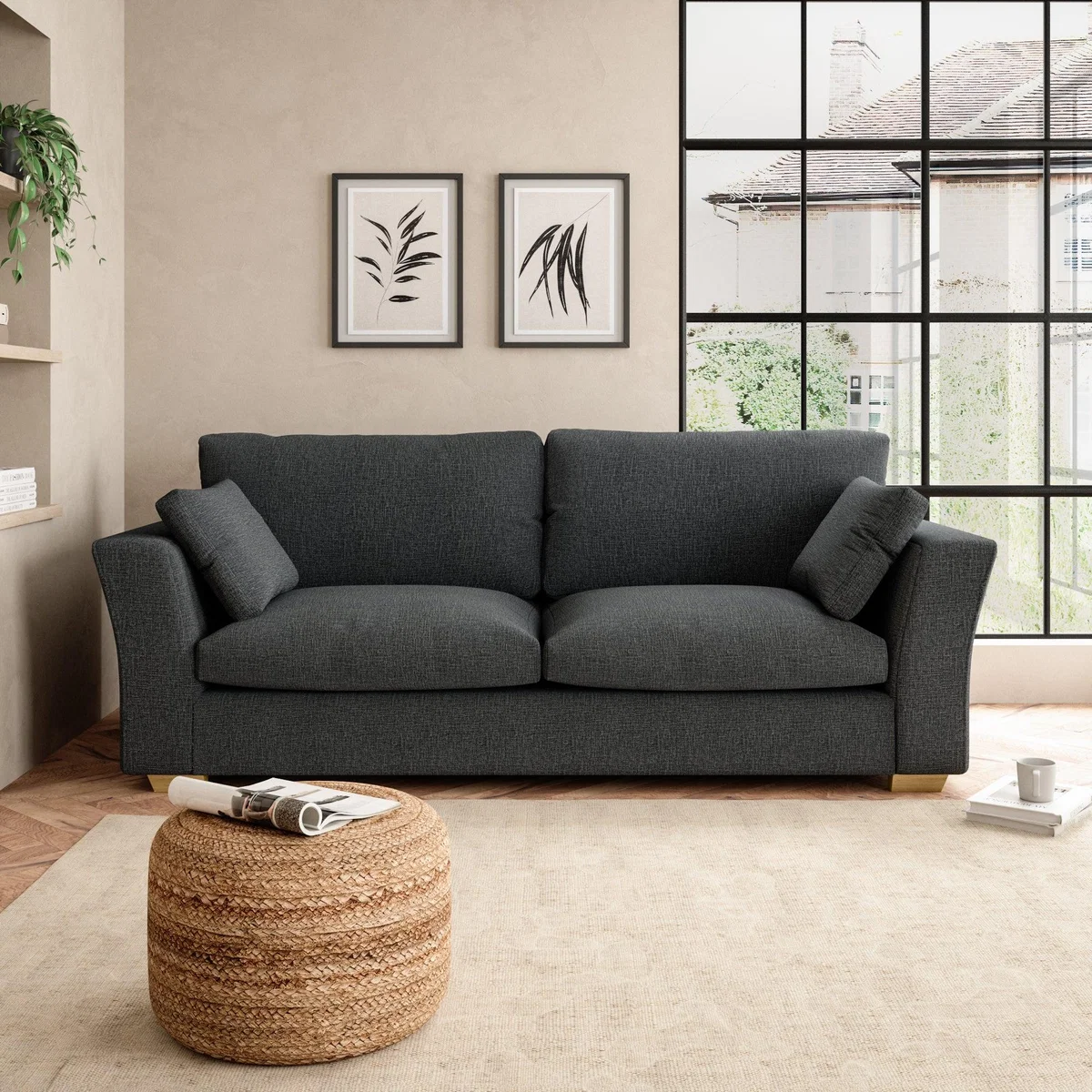Blakeney Slub Cotton Blend 4 Seater Sofa Slub Cotton Black – image 1