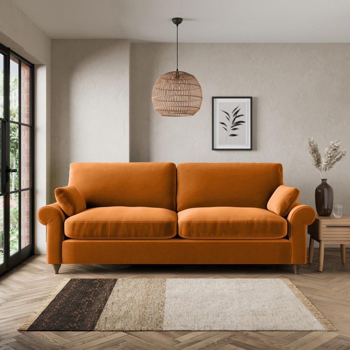 Salisbury Luxury Velvet 4 Seater Sofa Luxury Velvet Orange Umber – image 1