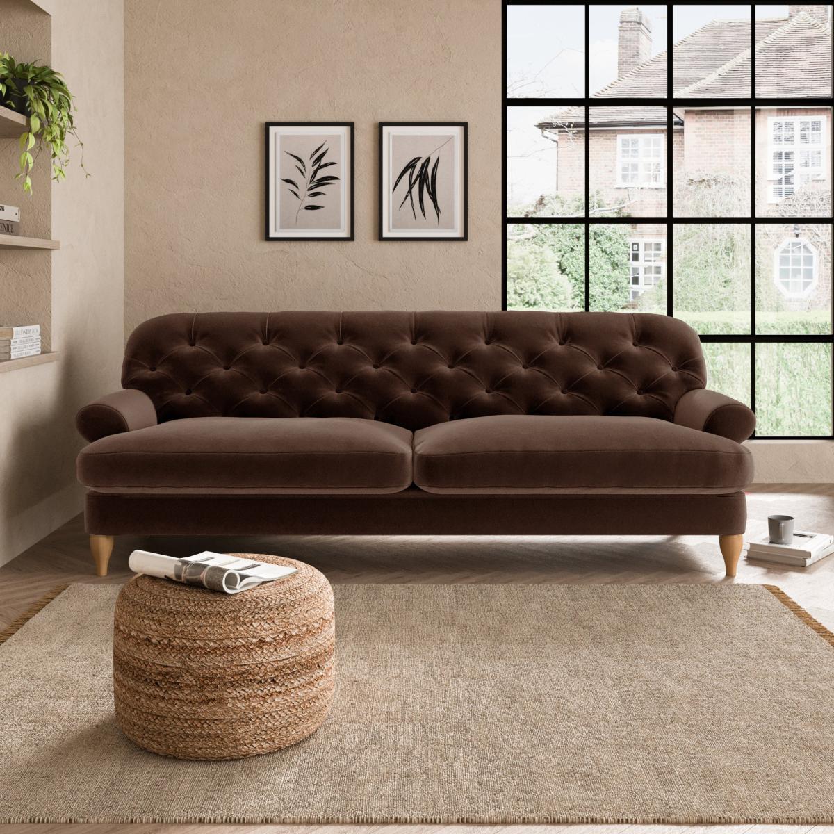 Canterbury Luxury Velvet 4 Seater Sofa Luxury Velvet Pinecone – image 1