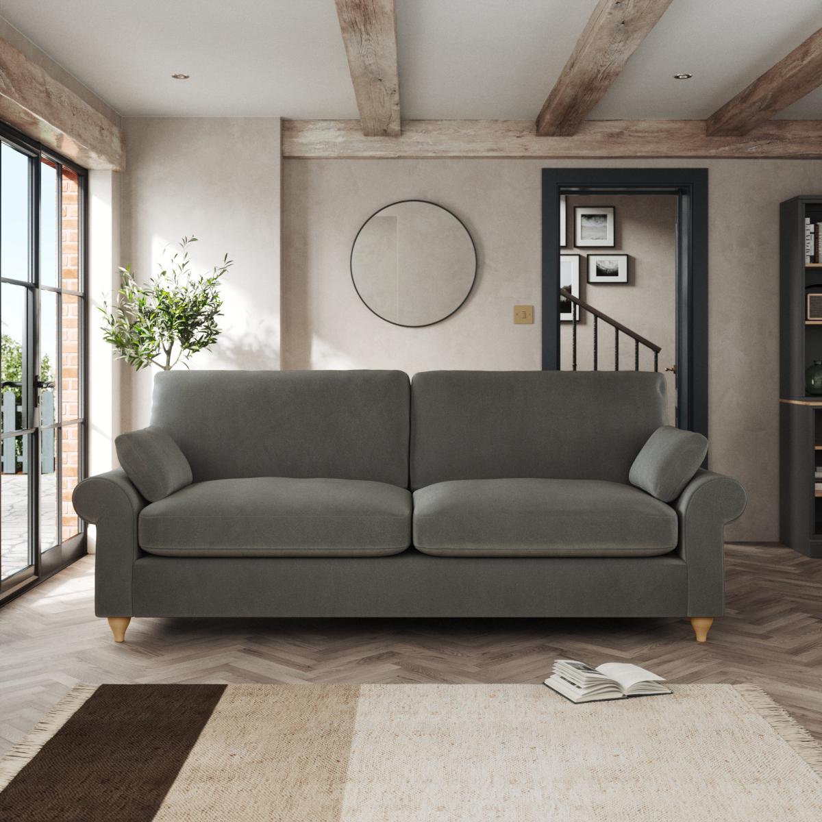 Salisbury 4 Seater Sofa Cosy Velvet Grey – image 1