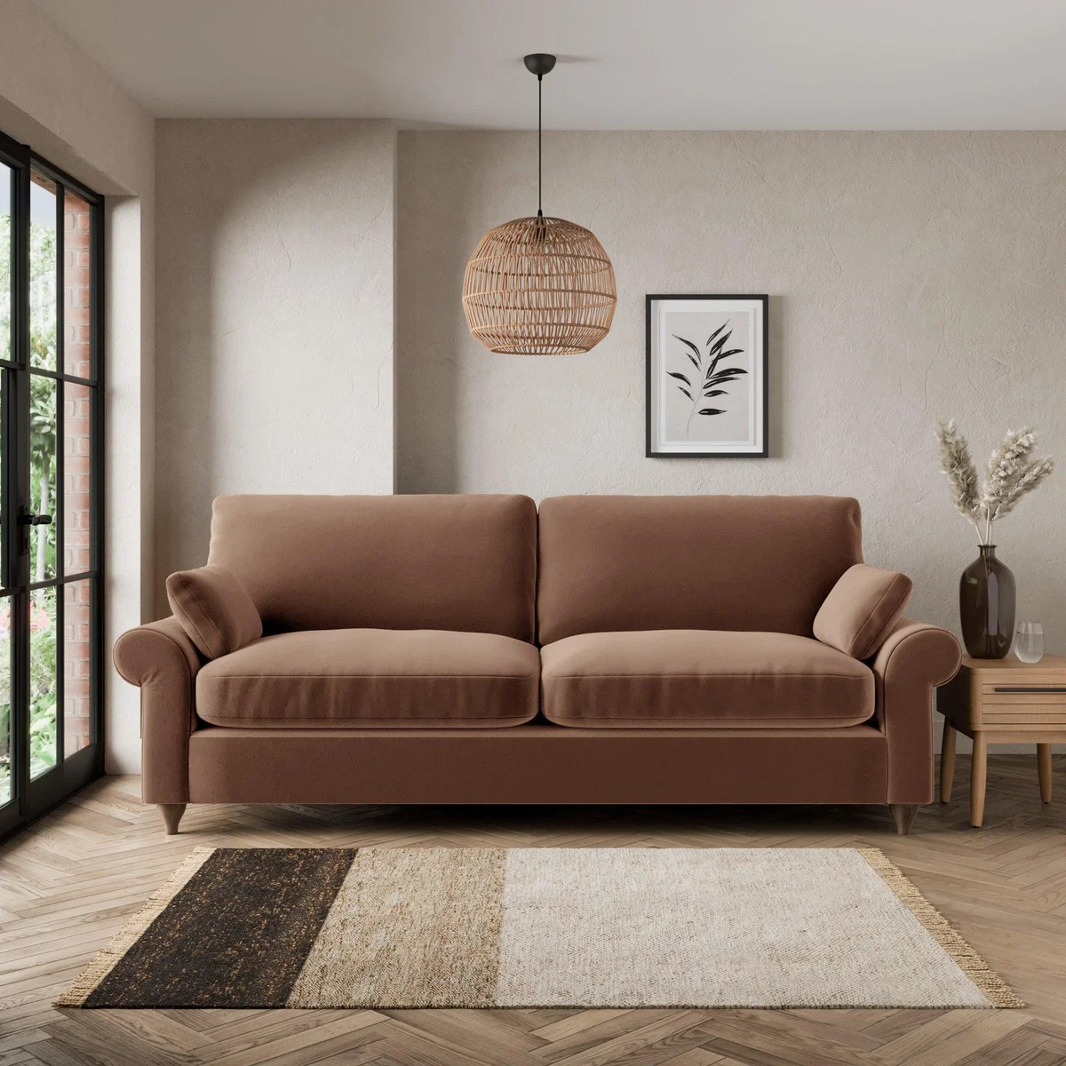 Salisbury Luxury Velvet 4 Seater Sofa Luxury Velvet Pinecone – image 1