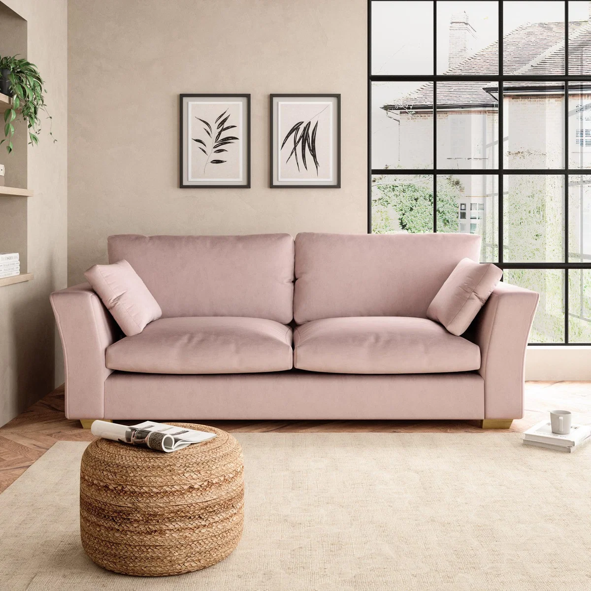 Blakeney Luxury Velvet 4 Seater Sofa Luxury Velvet Peach Blush – image 1