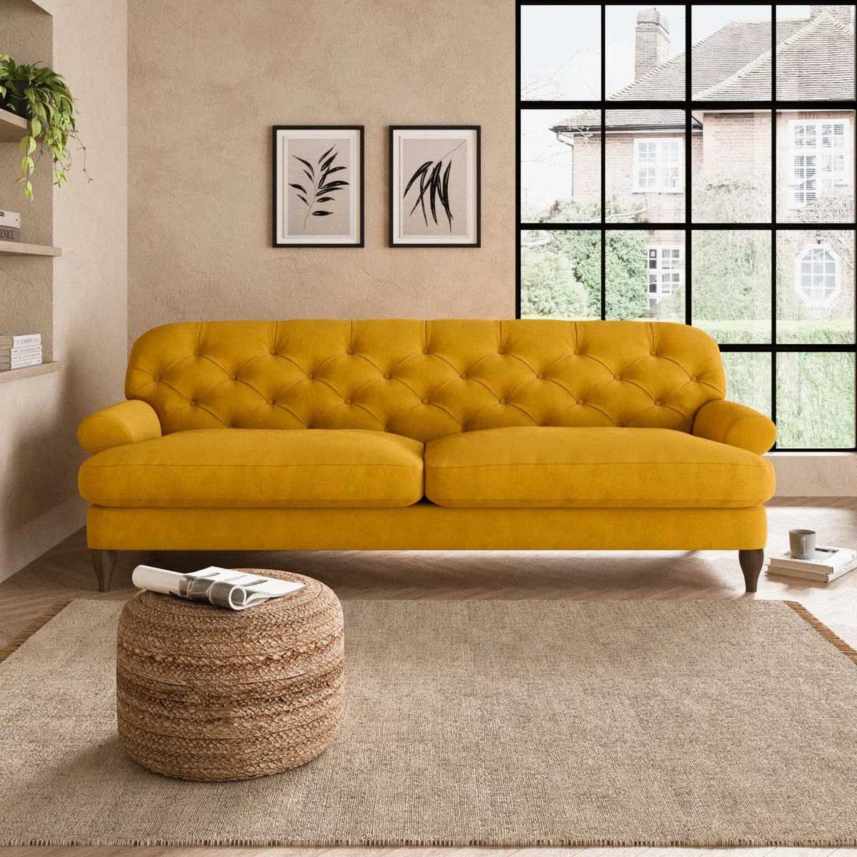 Canterbury Luxury Velvet 4 Seater Sofa Luxury Velvet Old Gold – image 1