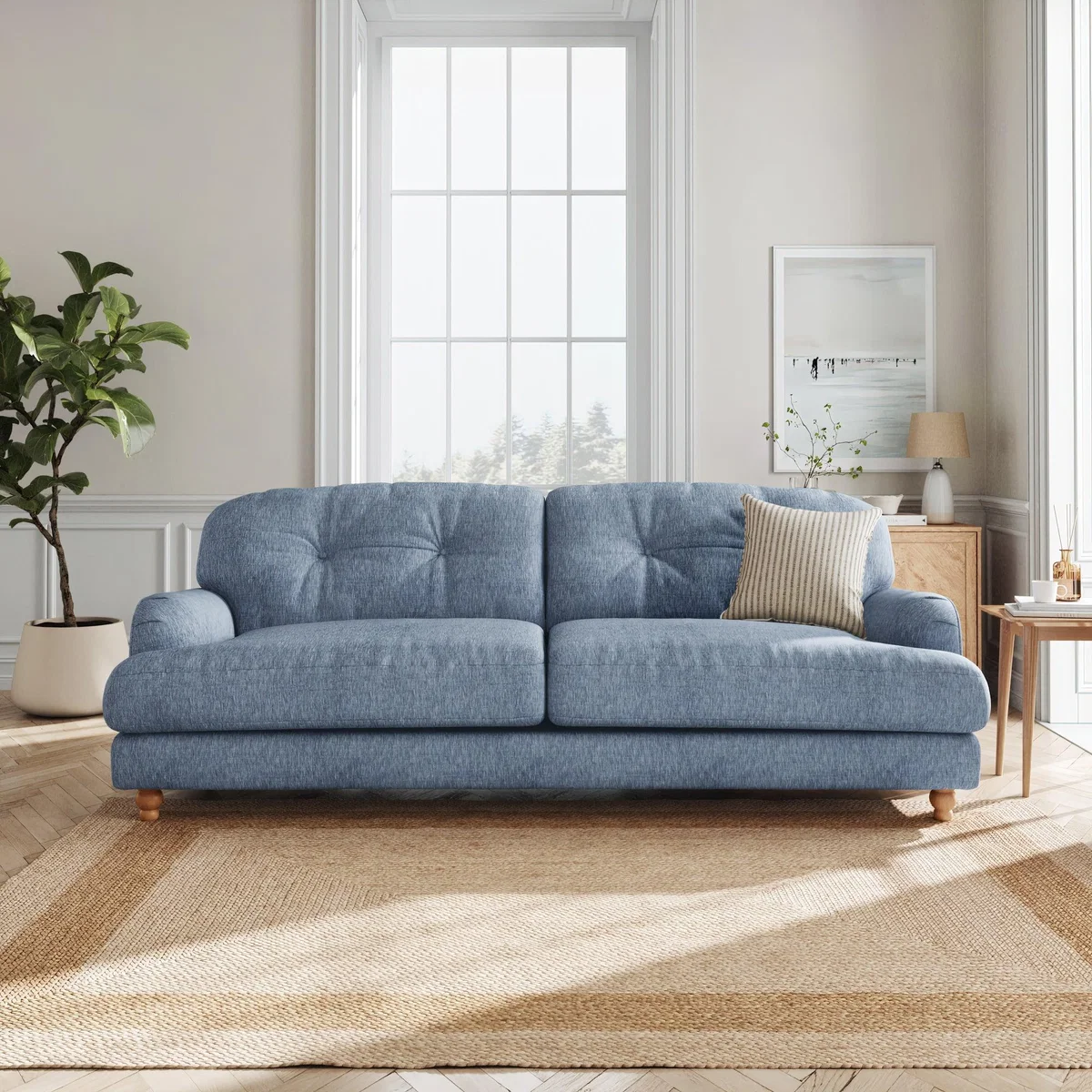Martha Slub Faux Linen 4 Seater Sofa Slub Faux Linen Denim – image 1