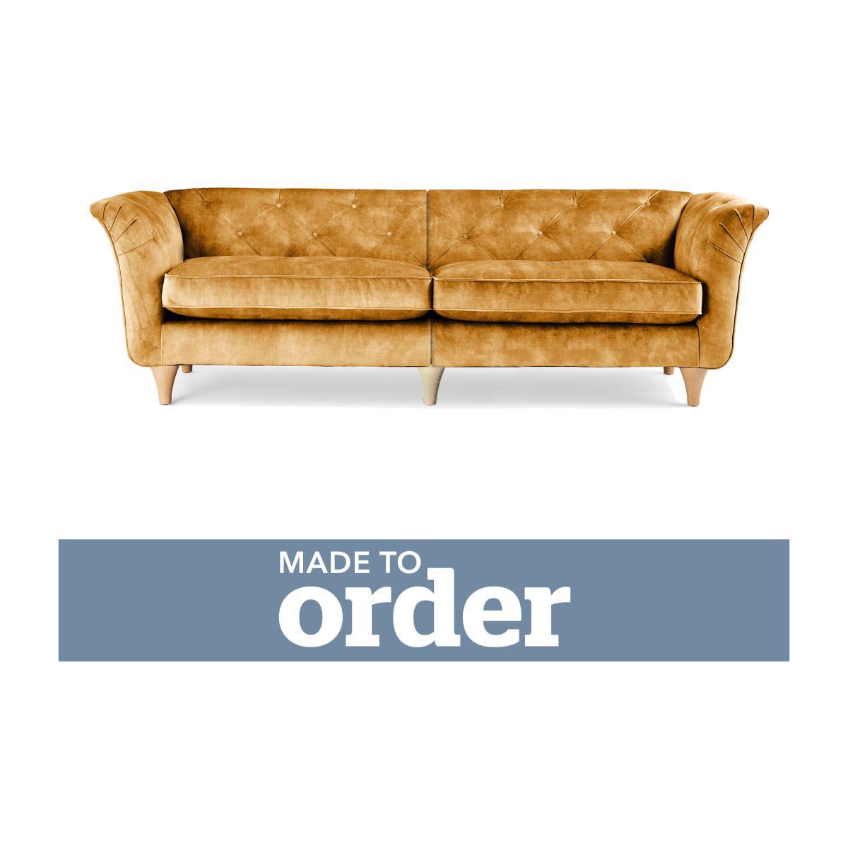 Jaipur 4 Seater Sofa Slub Velvet Yellow – image 1