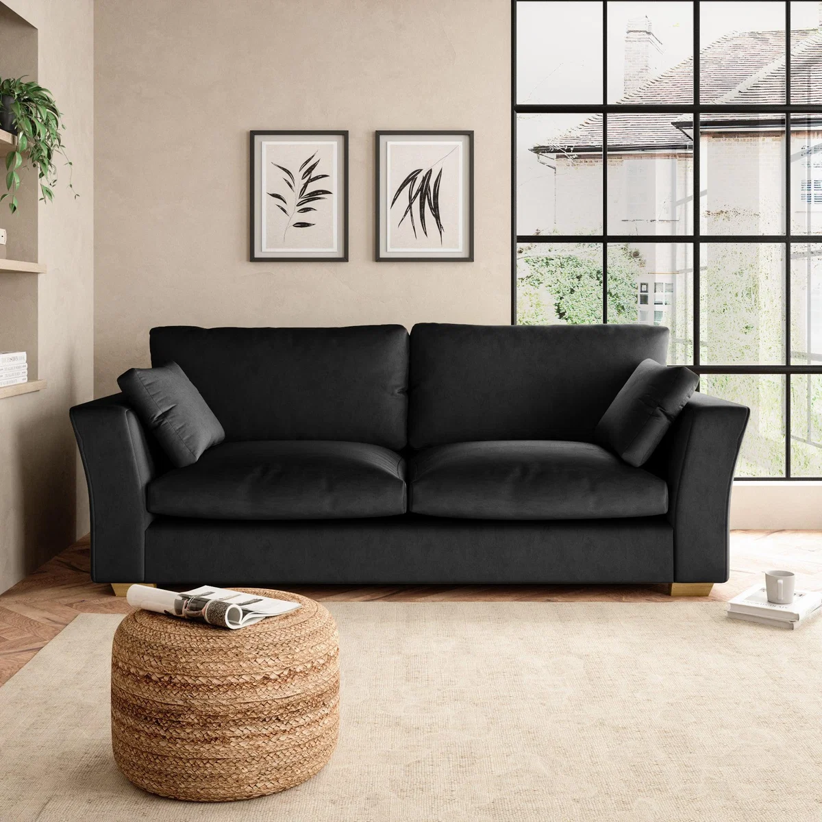 Blakeney Luxury Velvet 4 Seater Sofa Luxury Velvet Black – image 1
