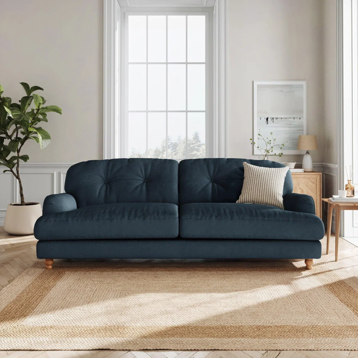 Martha Matte Plush Velvet 4 Seater Sofa Matte Plush Velvet Navy – image 1