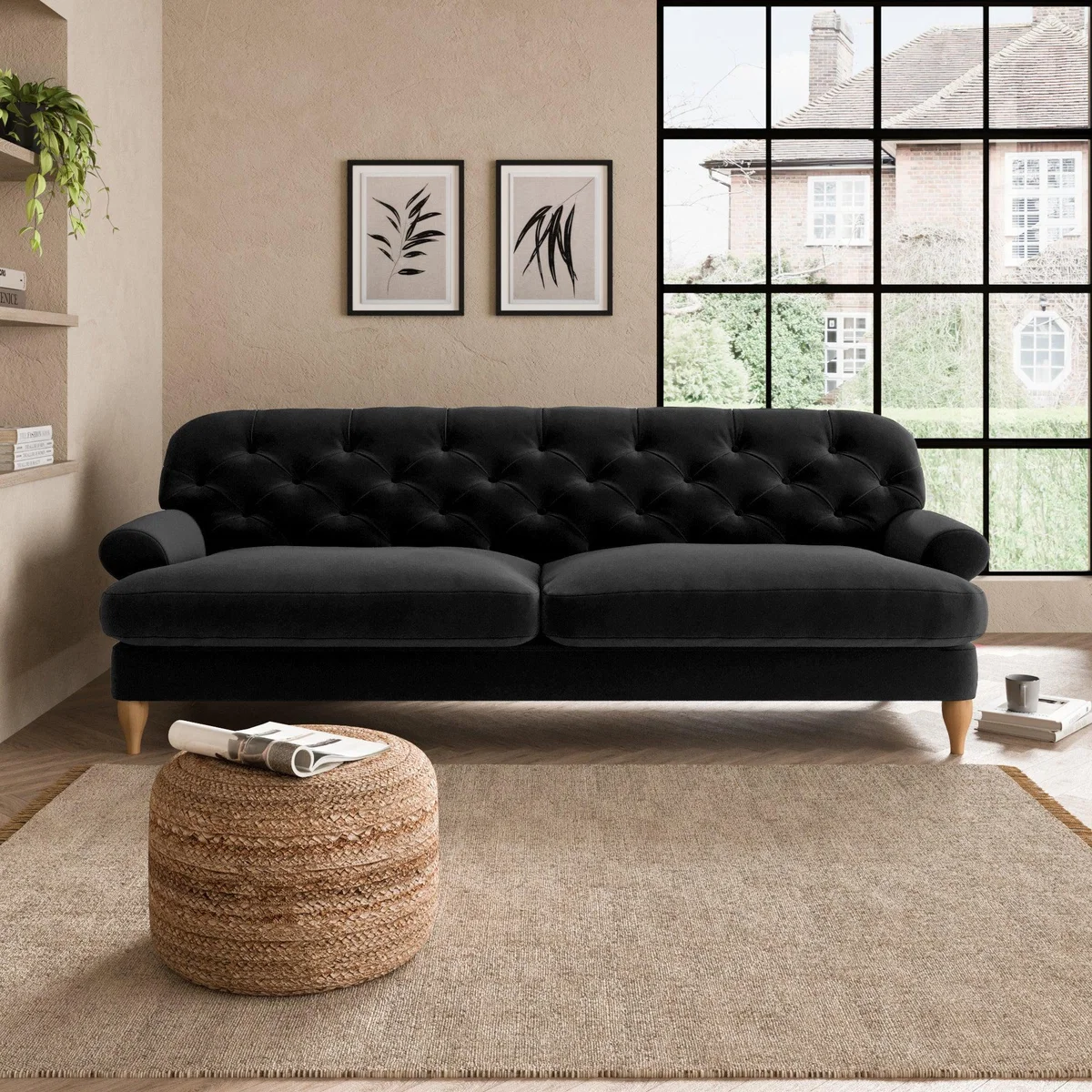 Canterbury Luxury Velvet 4 Seater Sofa Luxury Velvet Black – image 1
