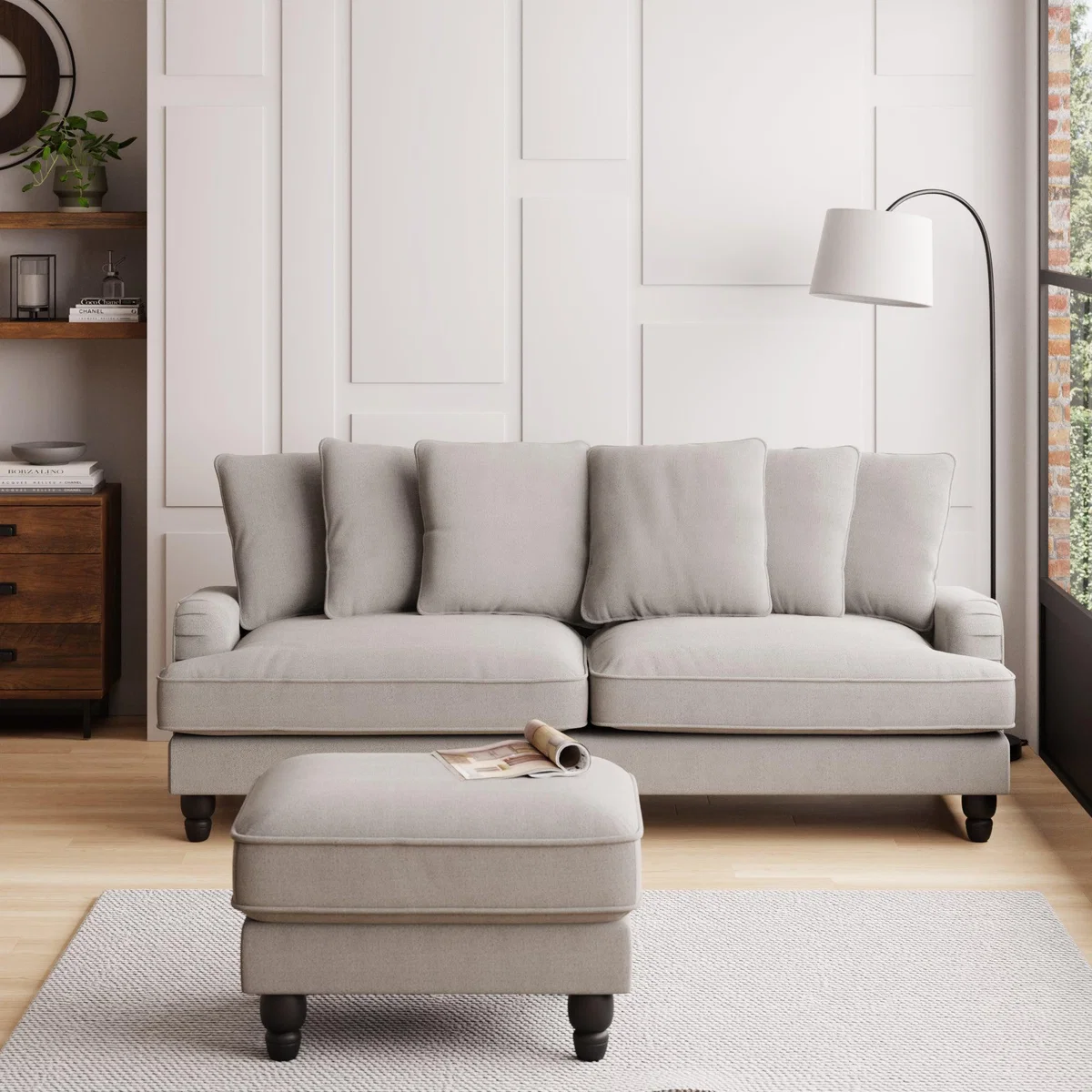 Beatrice Boucle Scatter Back 4 Seater Sofa Light Grey – image 1
