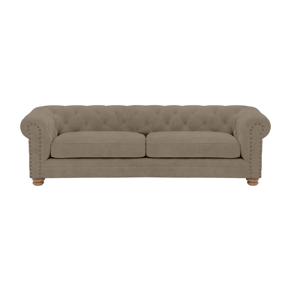 Alexander and James - Chesterfield Collection Hugo 4 Seater Fabric Sofa - Mouse with Studs - Oak Feet