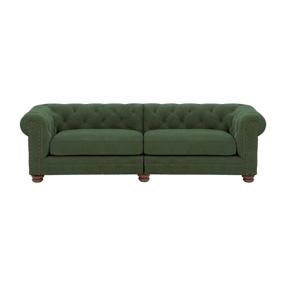 Alexander and James - Chesterfield Collection Hugo 4 Seater Split Frame Fabric Sofa - Highland Green with Studs - Dark Feet