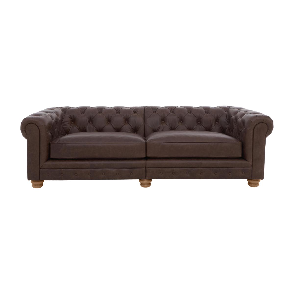 Alexander and James - Chesterfield Collection Hugo 4 Seater Split Frame Leather Sofa - Satchel Nutmeg - Oak Feet