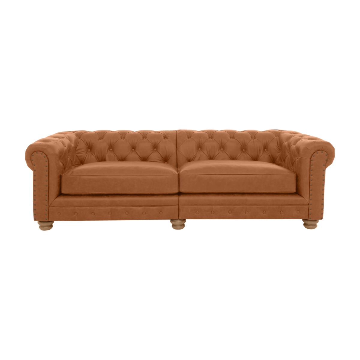 Alexander and James - Chesterfield Collection Hugo 4 Seater Split Frame Leather Sofa - Original with Studs - Oak Feet