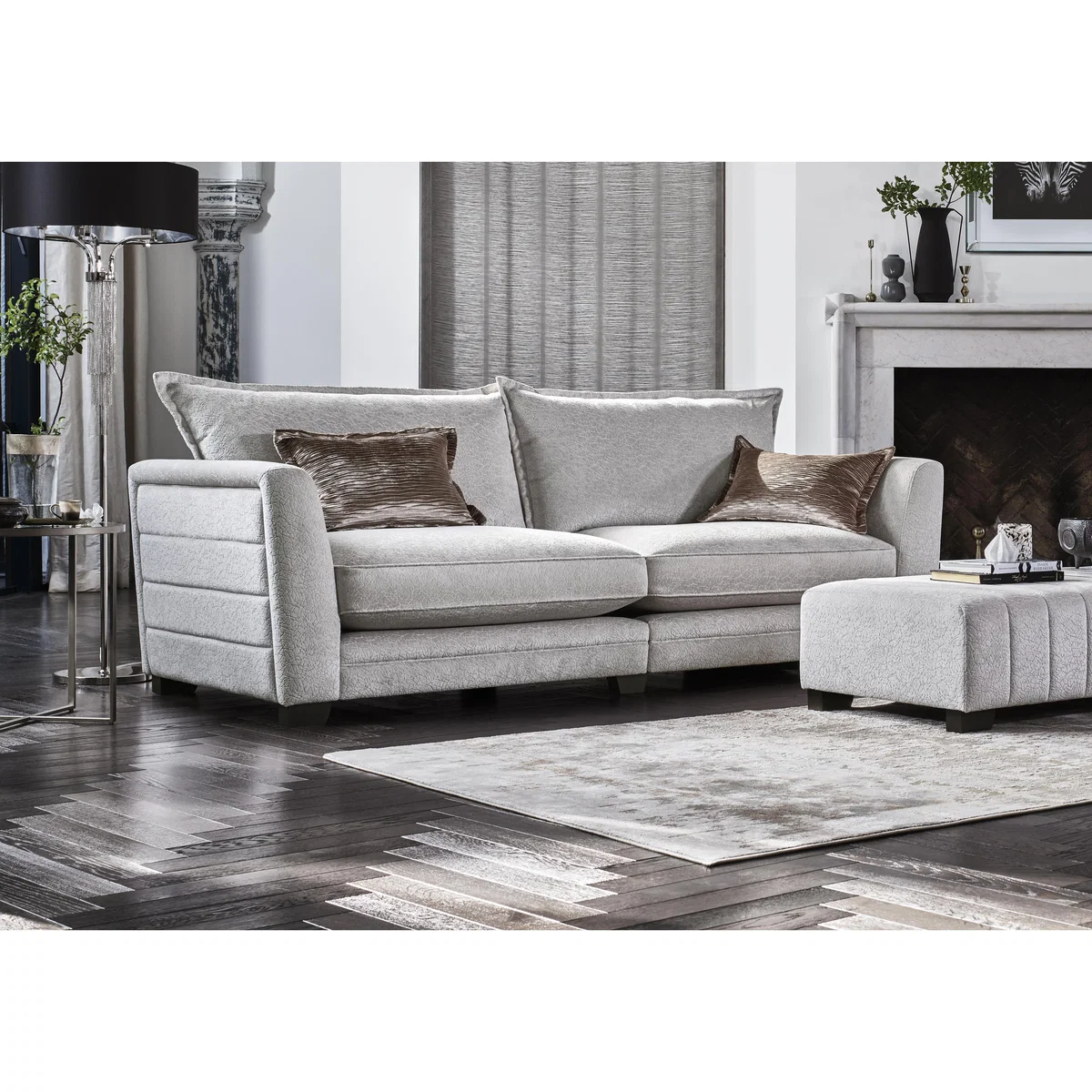 Boutique Lavish Fabric 4 Seater Split Classic Back Sofa - Grey – image 2