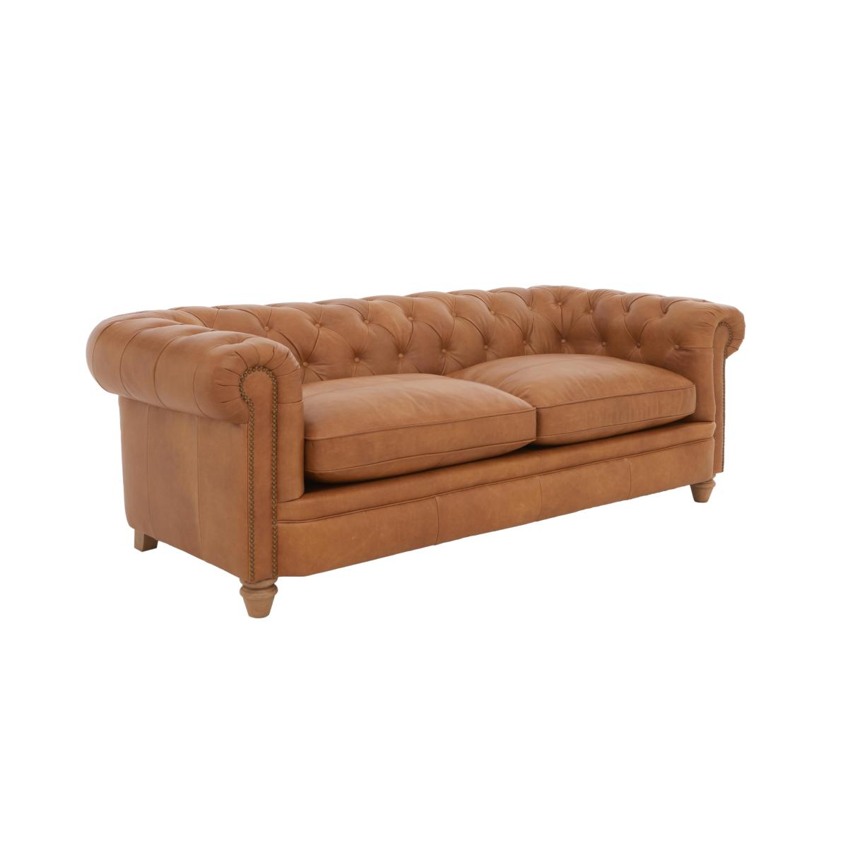 Alexander and James - Chesterfield Collection Ralph 4 Seater Leather Sofa - Original with Studs - Oak Feet – image 7