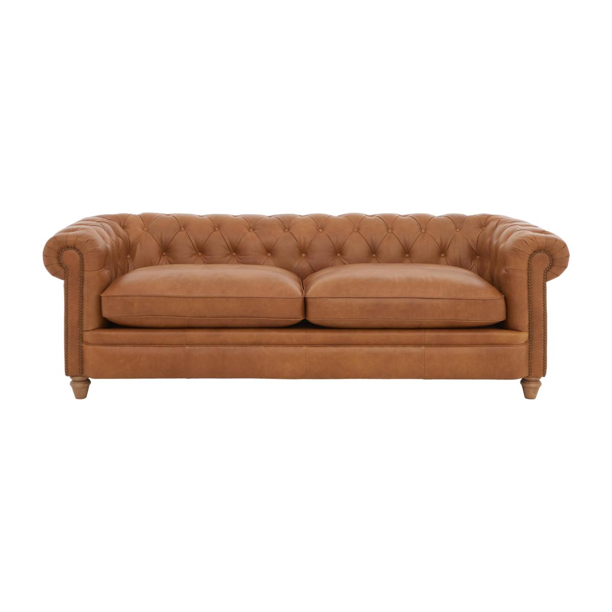 Alexander and James - Chesterfield Collection Ralph 4 Seater Leather Sofa - Original with Studs - Oak Feet – image 1