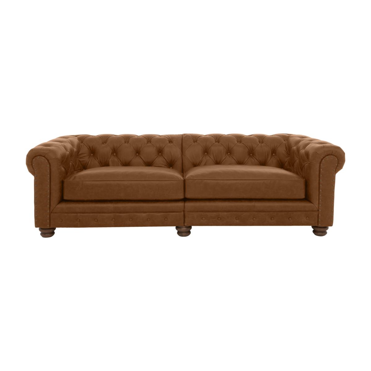 Alexander and James - Chesterfield Collection Hugo 4 Seater Split Frame Leather Sofa - Satchel Latte with Studs - Dark Feet