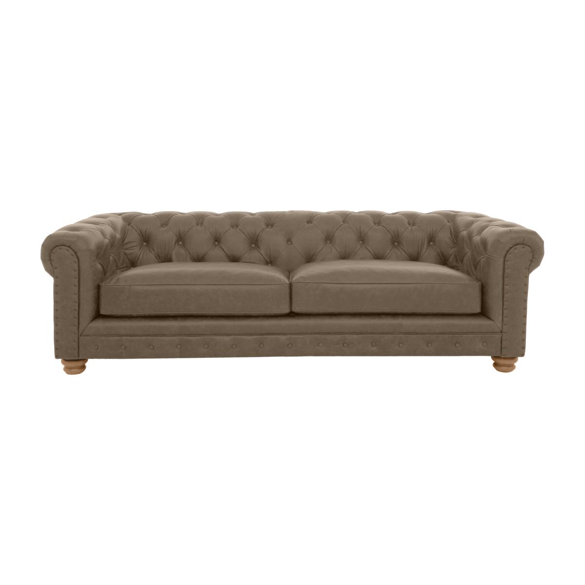 Alexander and James - Chesterfield Collection Hugo 4 Seater Leather Sofa - Taupe with Studs - Oak Feet