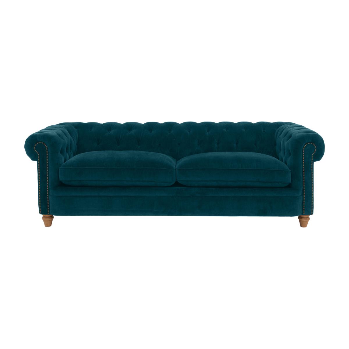 Alexander and James - Chesterfield Collection Ralph 4 Seater Fabric Sofa - Chamonix Teal - Oak Feet with Studs