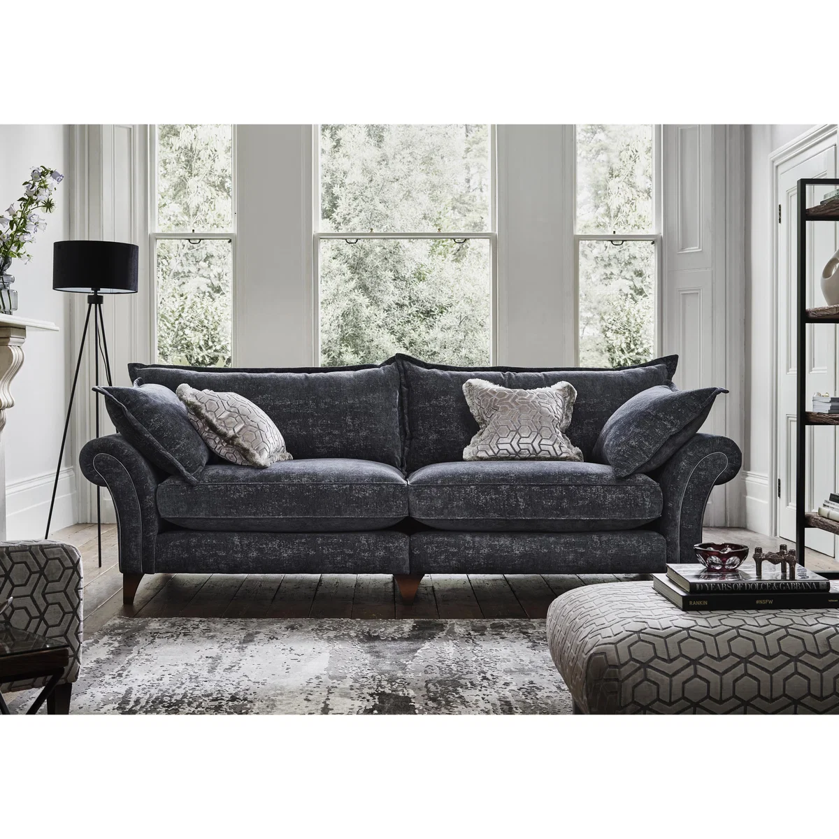 Boutique Splendour Fabric 4 Seater Split Sofa - Meridian Silver with Grey Feet – image 2