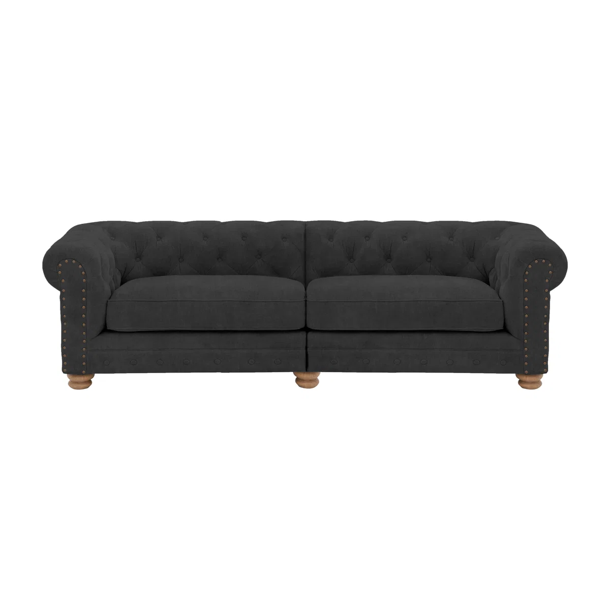 Alexander and James - Chesterfield Collection Hugo 4 Seater Split Frame Fabric Sofa - Boot with Studs - Oak Feet