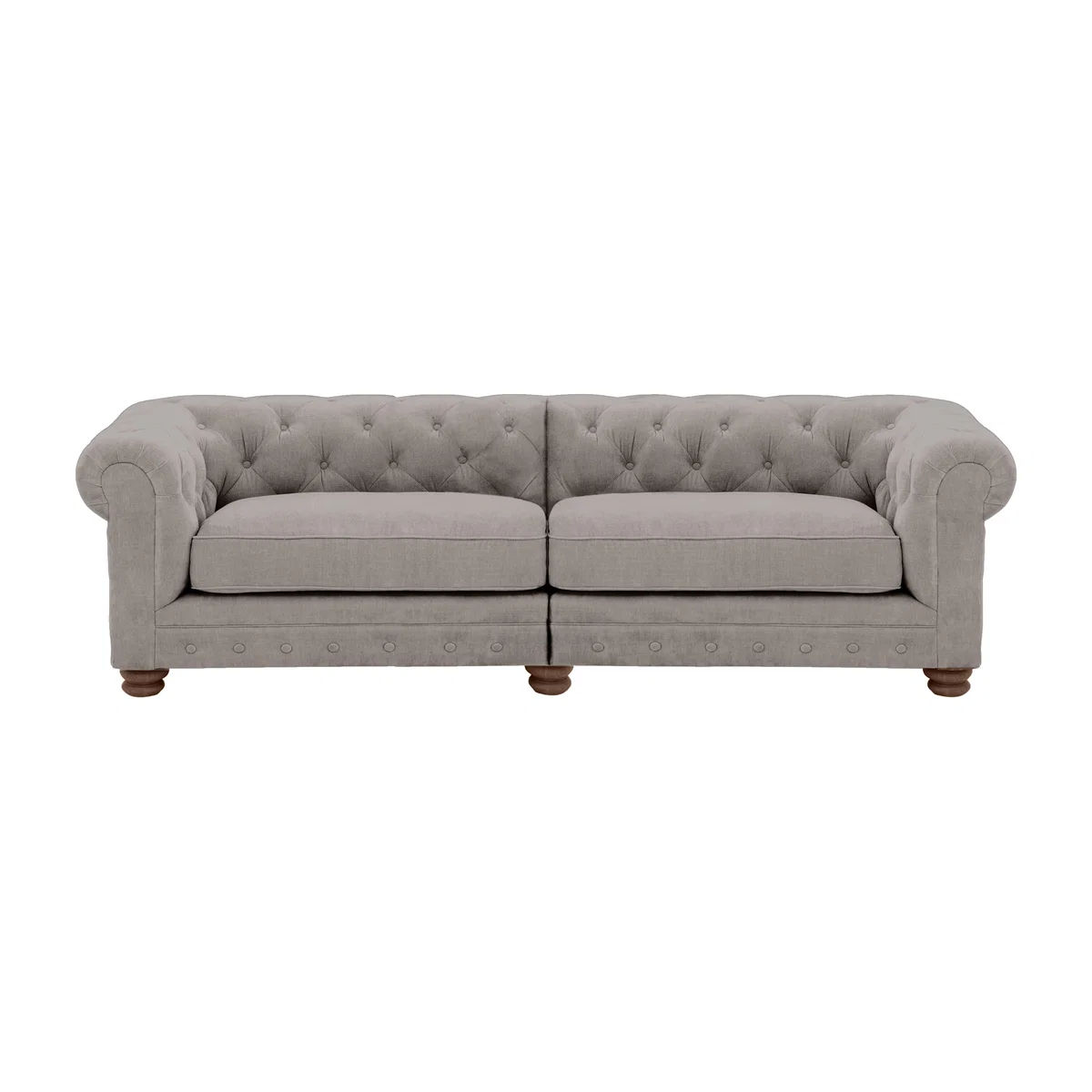Alexander and James - Chesterfield Collection Hugo 4 Seater Split Frame Fabric Sofa - Chamonix Silver - Dark Feet