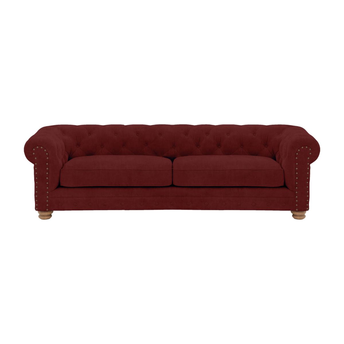 Alexander and James - Chesterfield Collection Hugo 4 Seater Fabric Sofa - Cranberry with Oak Feet St