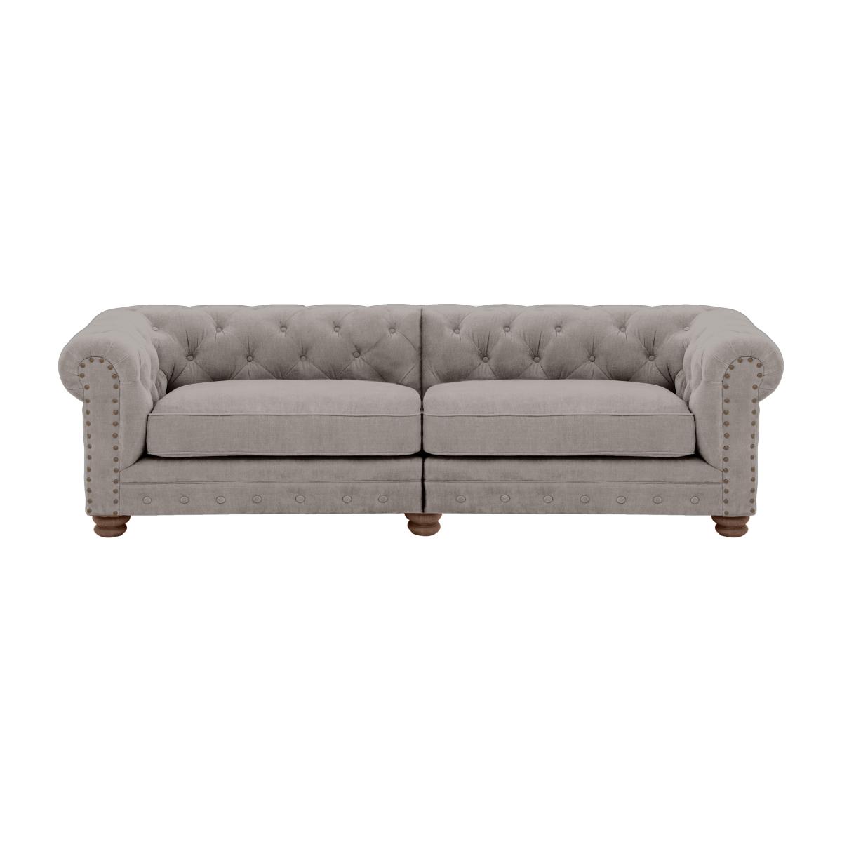 Alexander and James - Chesterfield Collection Hugo 4 Seater Split Frame Fabric Sofa - Chamonix Silver with Studs - Dark Feet