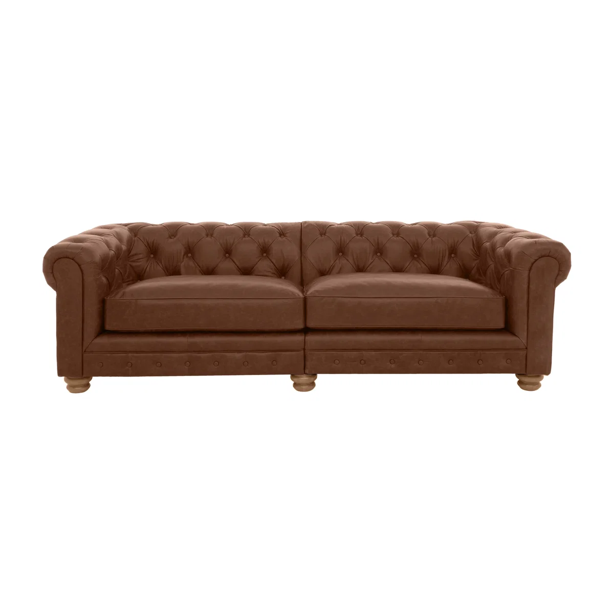 Alexander and James - Chesterfield Collection Hugo 4 Seater Split Frame Leather Sofa - Satchel Pepper - Oak Feet