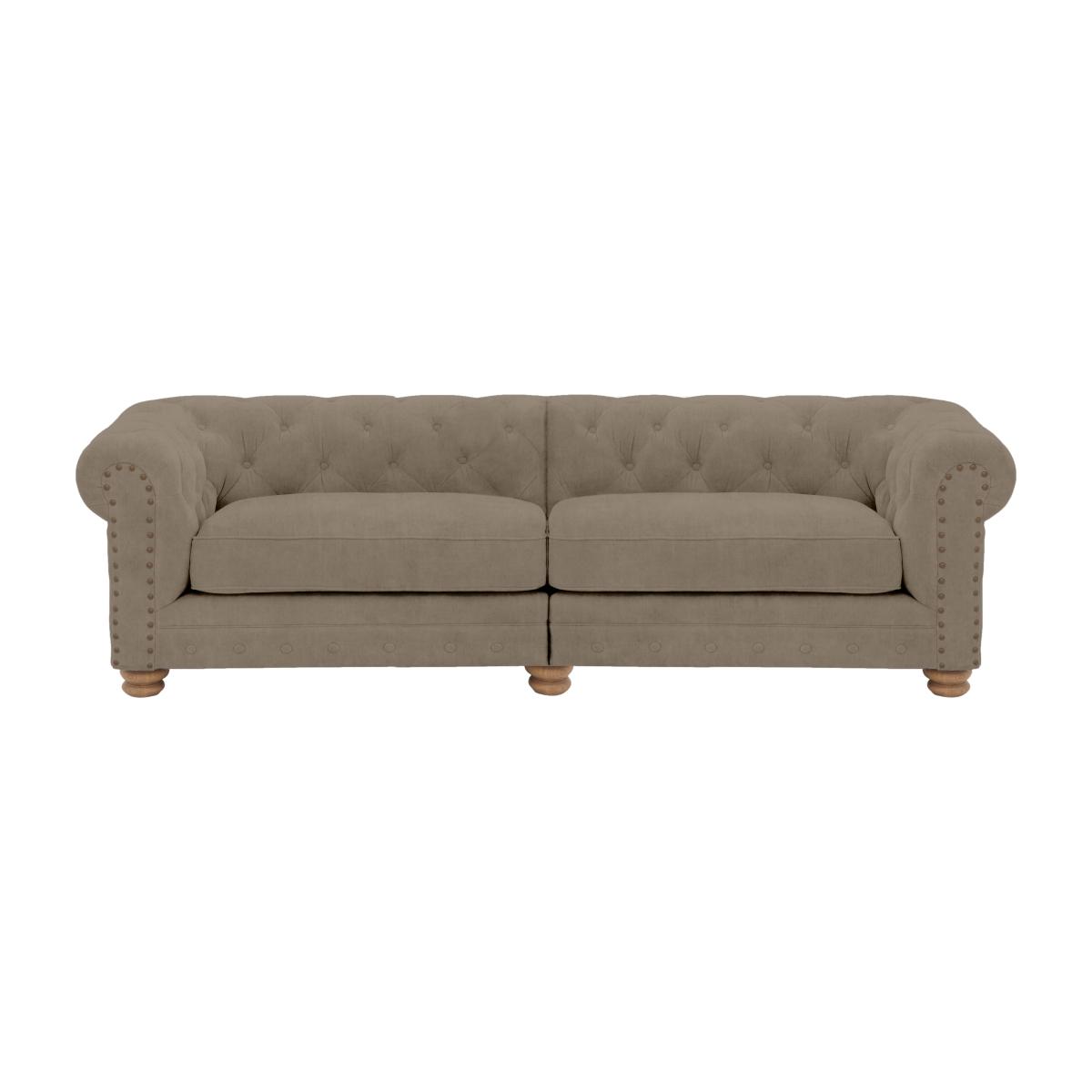 Alexander and James - Chesterfield Collection Hugo 4 Seater Split Frame Fabric Sofa - Mouse with Studs - Oak Feet