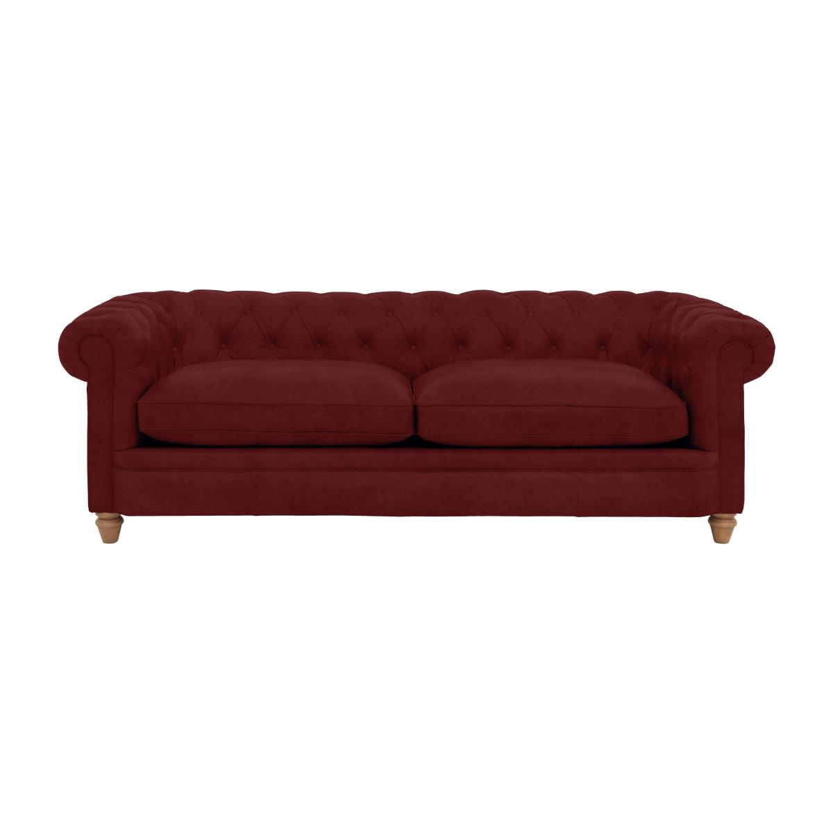 Alexander and James - Chesterfield Collection Ralph 4 Seater Fabric Sofa - Cranberry with Oak Feet
