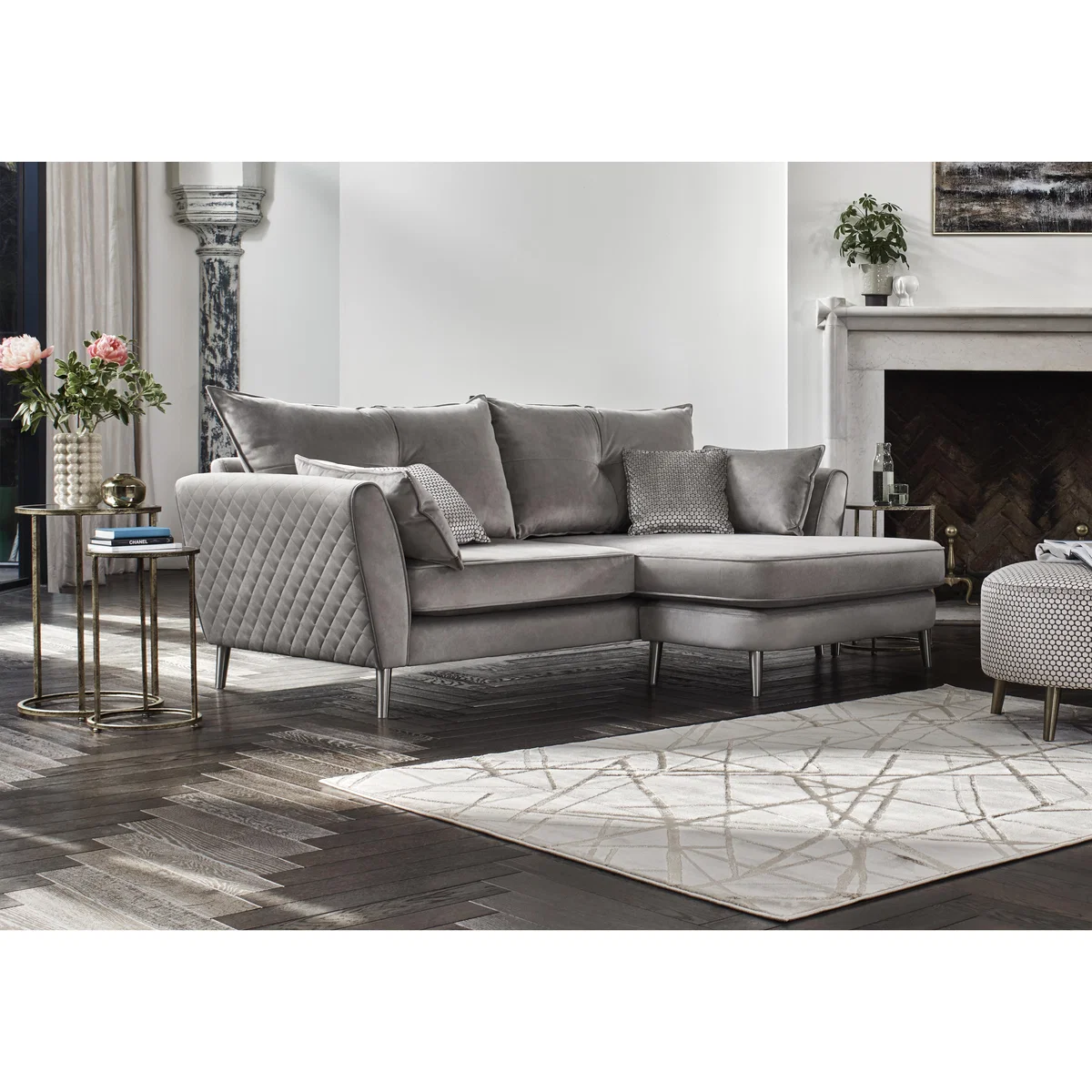 Celestia 4 Seater Fabric Reversible Chaise Sofa - Grey – image 2