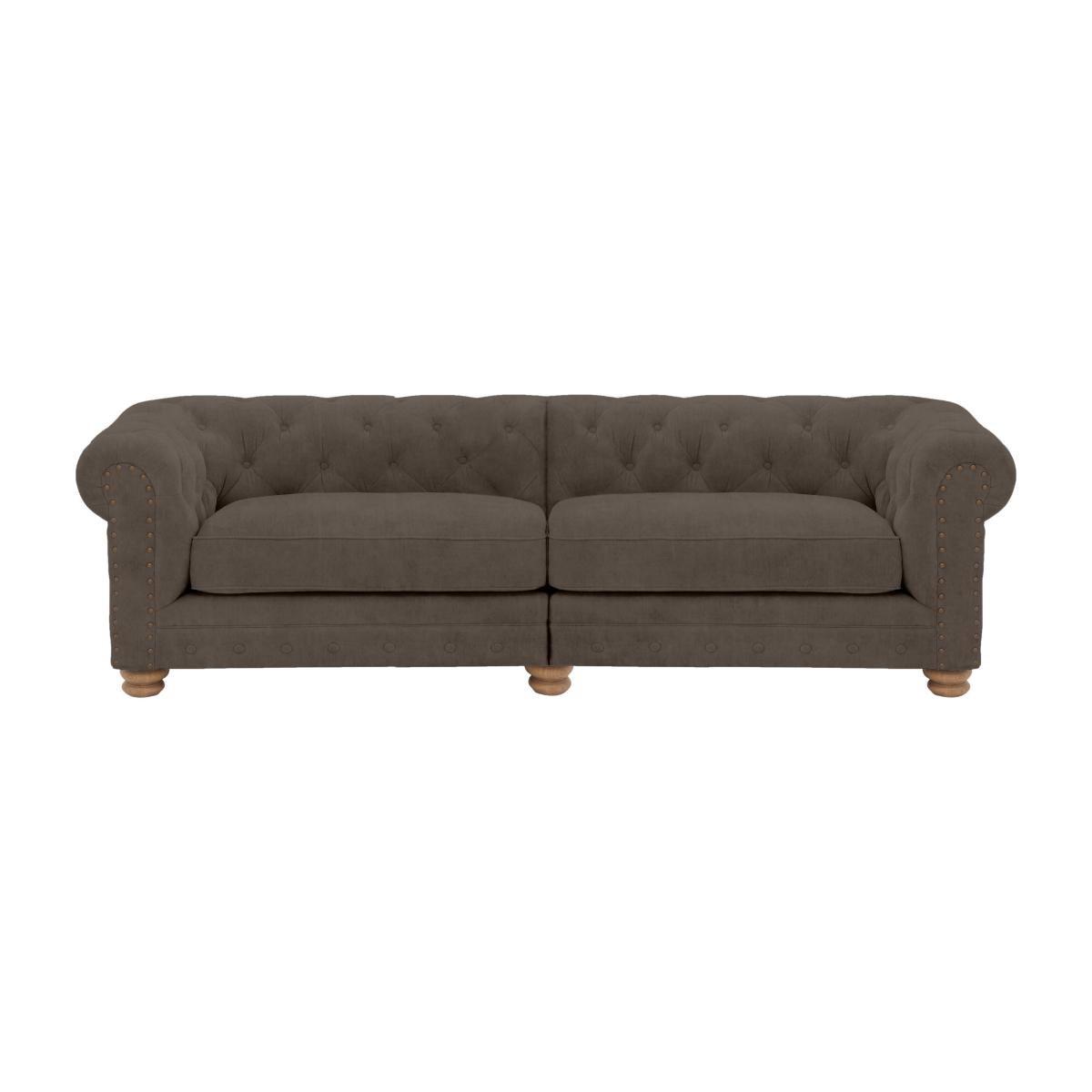 Alexander and James - Chesterfield Collection Hugo 4 Seater Split Frame Fabric Sofa - Discovery with Studs - Oak Feet