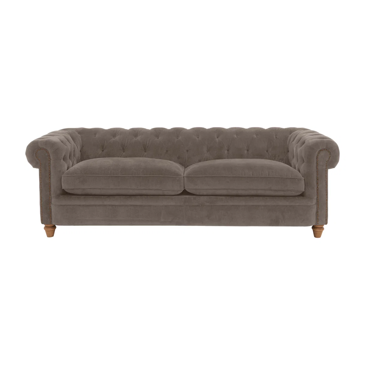 Alexander and James - Chesterfield Collection Ralph 4 Seater Fabric Sofa - Wicker with Studs - Oak Feet