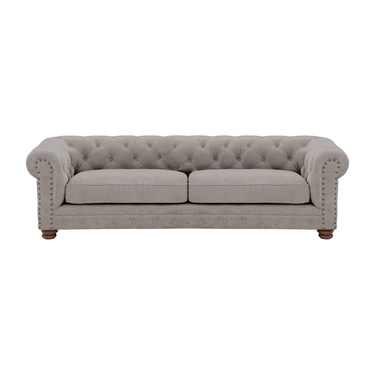 Alexander and James - Chesterfield Collection Hugo 4 Seater Fabric Sofa - Chamonix Silver with Studs - Dark Feet