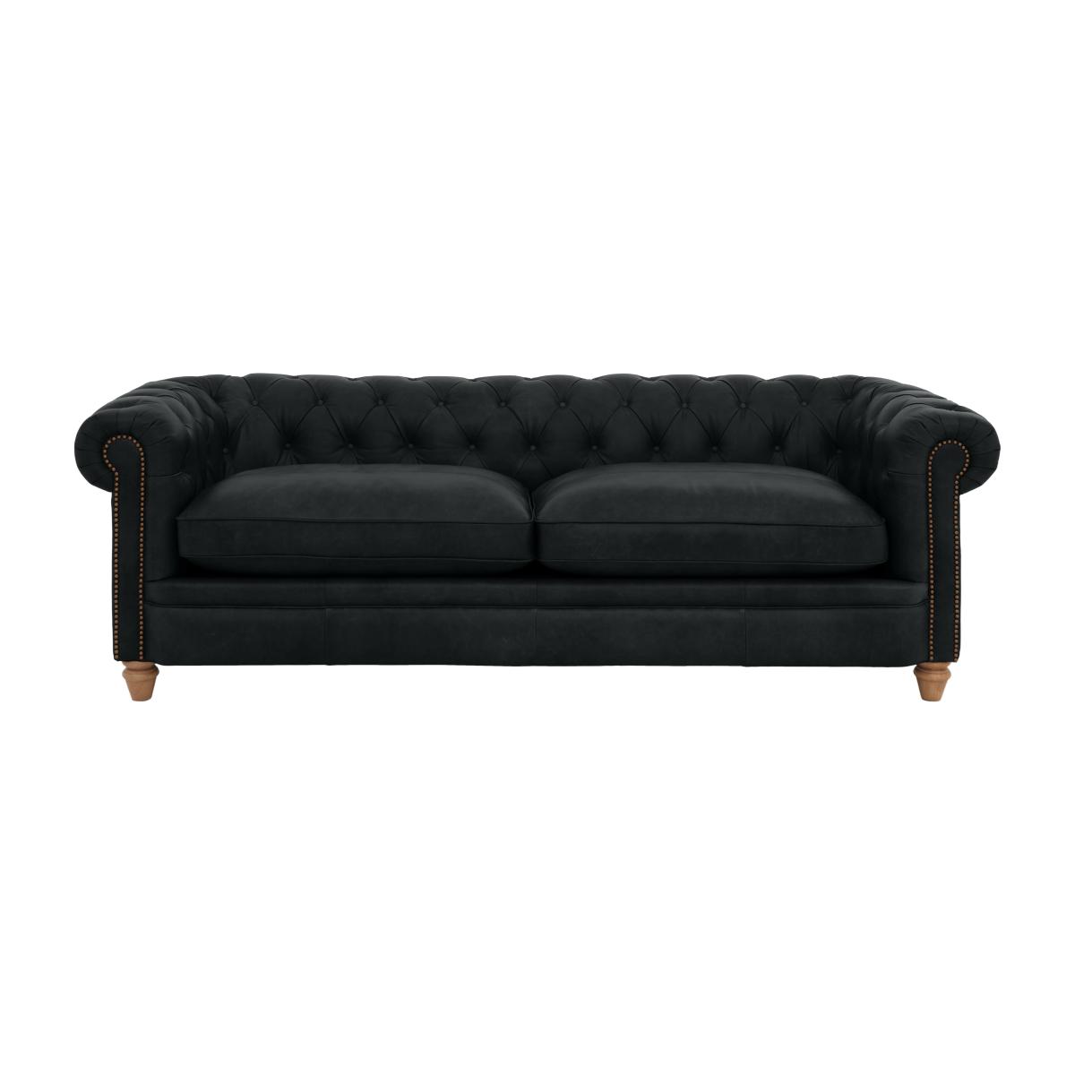 Alexander and James - Chesterfield Collection Ralph 4 Seater Leather Sofa - Indigo with Studs - Oak Feet