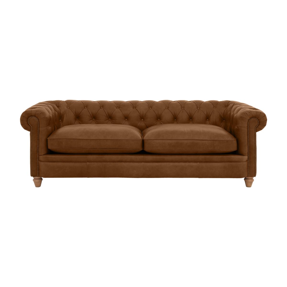 Alexander and James - Chesterfield Collection Ralph 4 Seater Leather Sofa - Satchel Latte with Studs - Oak Feet