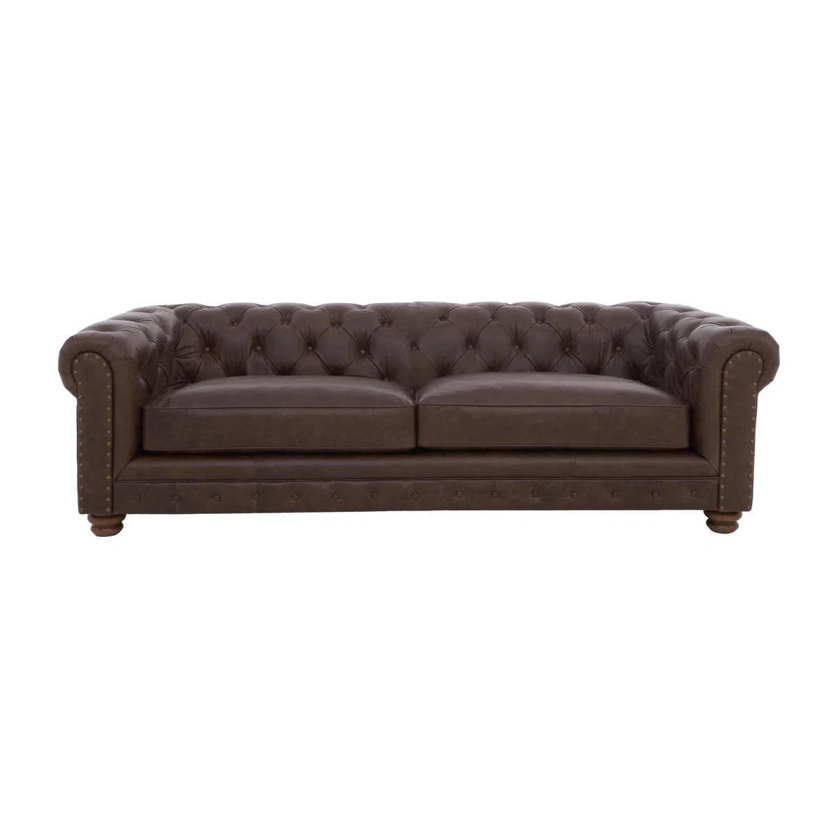 Alexander and James - Chesterfield Collection Hugo 4 Seater Leather Sofa - Satchel Nutmeg with Studs - Dark Feet