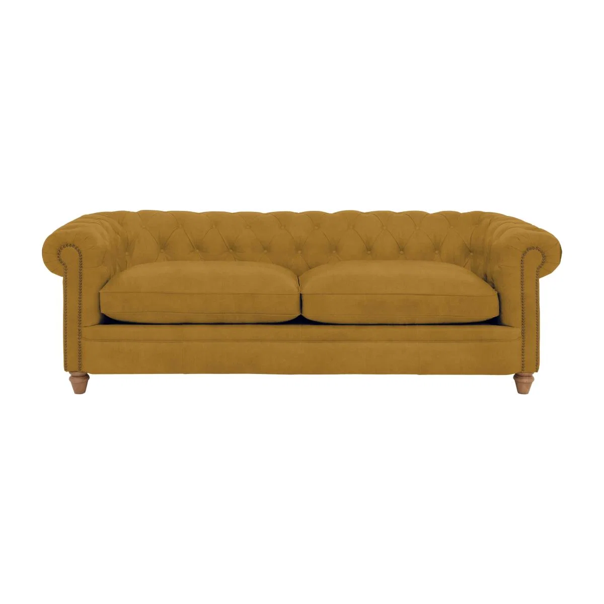Alexander and James - Chesterfield Collection Ralph 4 Seater Fabric Sofa - Tumeric with Studs - Oak Feet