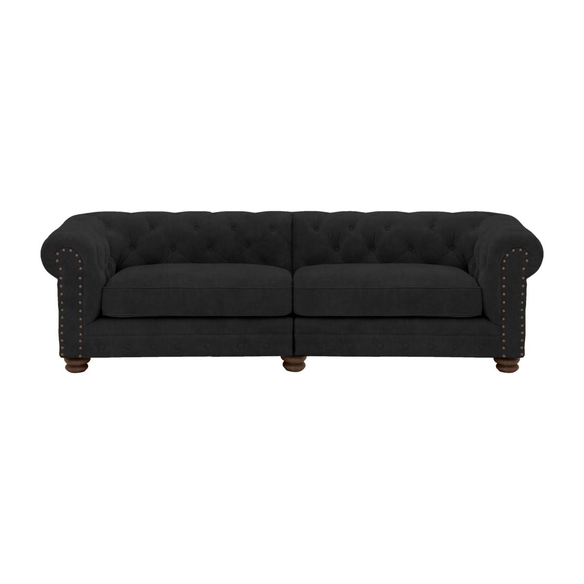 Alexander and James - Chesterfield Collection Hugo 4 Seater Split Frame Fabric Sofa - Chocolate with Studs - Dark Feet